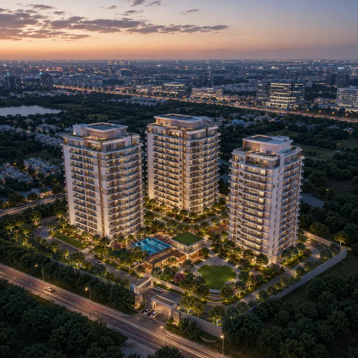 Shriram Sarjapur Road — Aerial view of the tower cluster and landscaped grounds