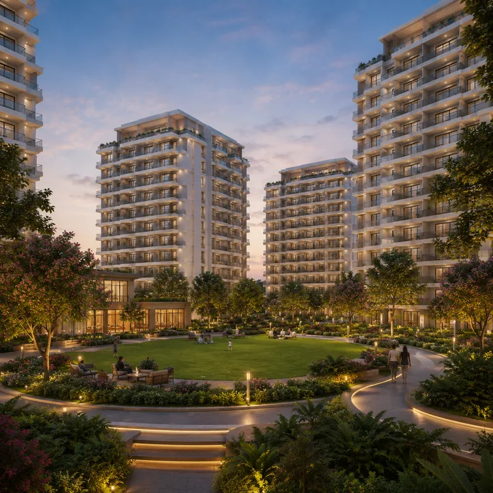 Shriram Sarjapur Road — Central landscaped garden between the towers